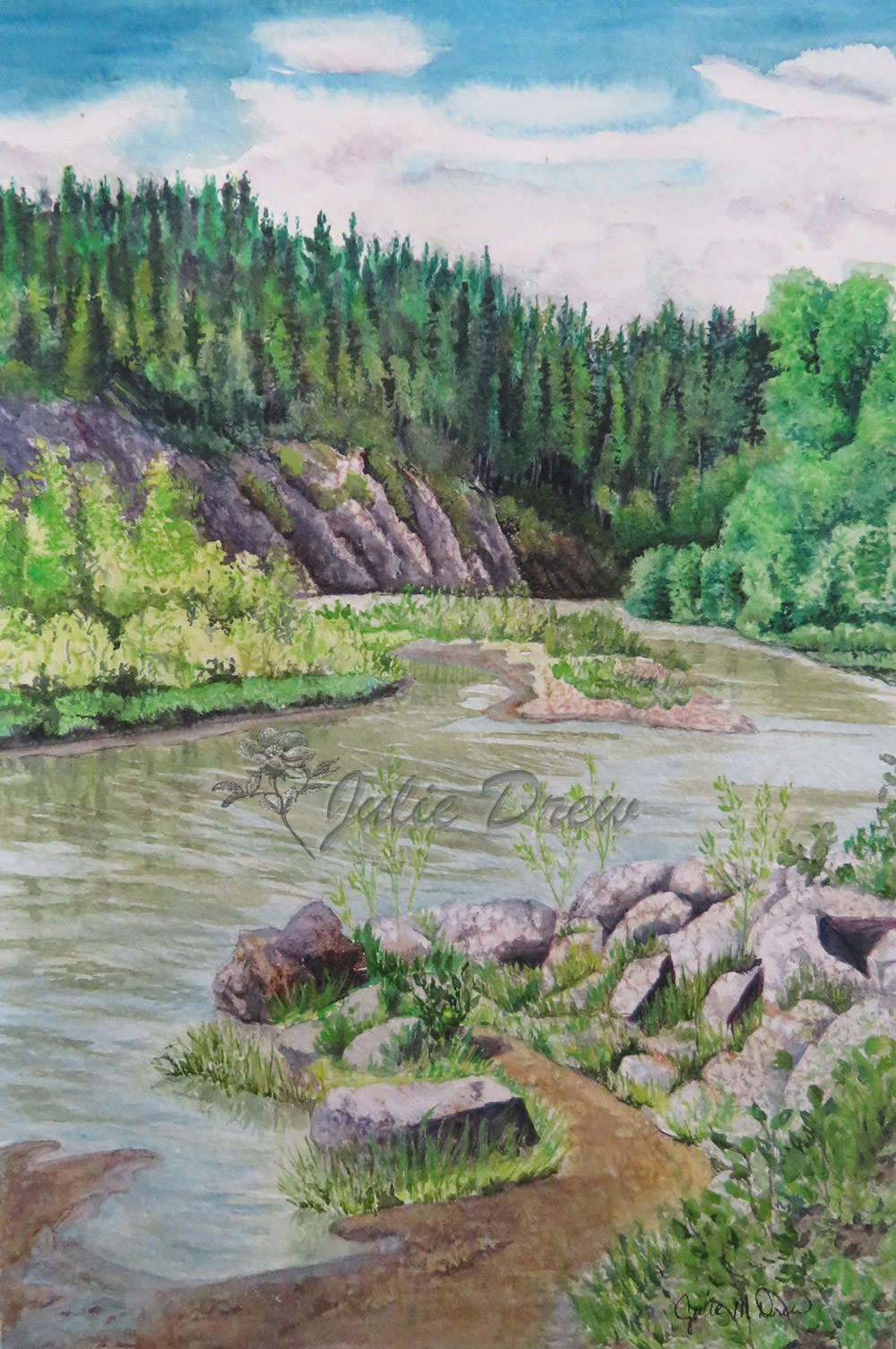 416WN20 10 N Saskatchewan River Horburg Park 11x7 watercolor 