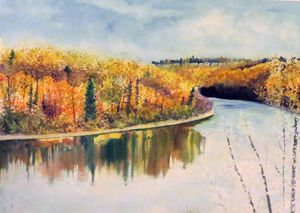 Watercolor Painting of North Saskachewan river in progress