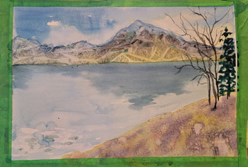 Abraham lake demonstration in watercolor, Artist Julie Drew