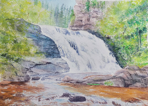 Fundy national park falls - watercolor- 7 x 11 in