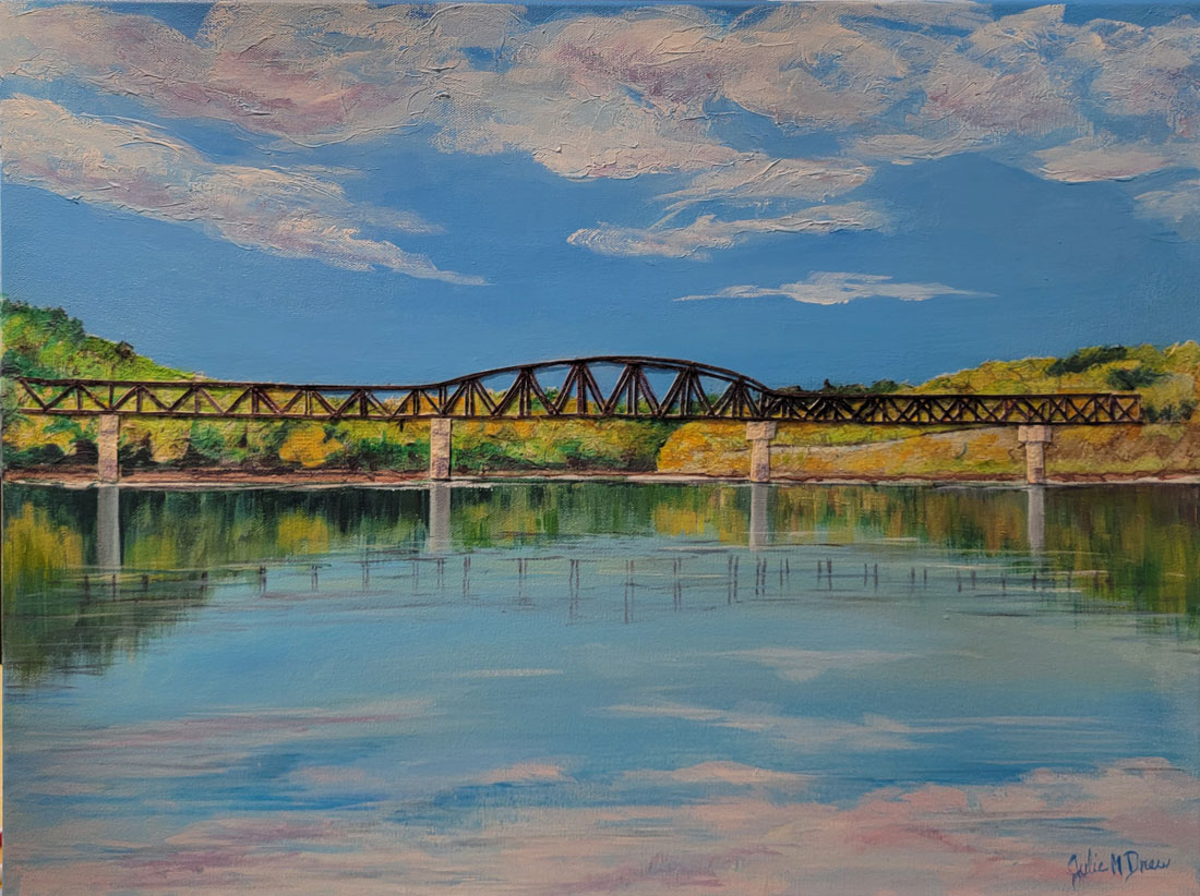  Buena Vista footbridge mixed media 18x24in artist Julie Drew