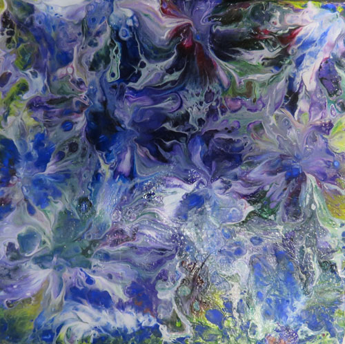 flower dance, acrylic pour, 7x7in Julie Drew