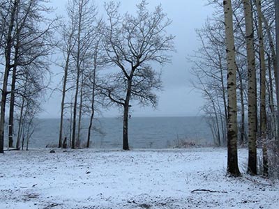 pigeon lake with snow