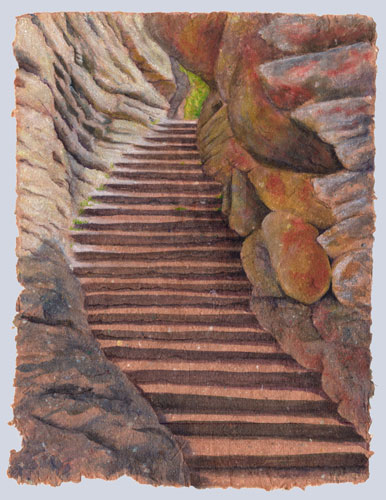 stairway to heaven watercolor handmadepaper 12x9in JulieDrew 500h