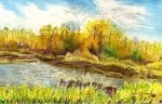 Elk Island in Fall Colors, watercolor