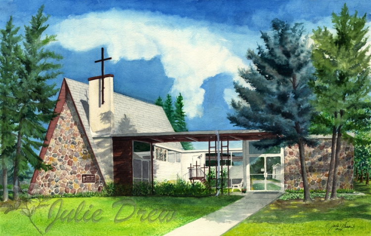 Cross of Christ Lutheran Church, watercolor Commission
