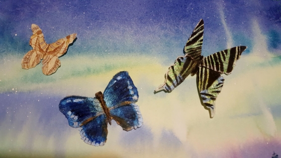 Handmade Paper, watercolor and ink butterflies on watercolor
