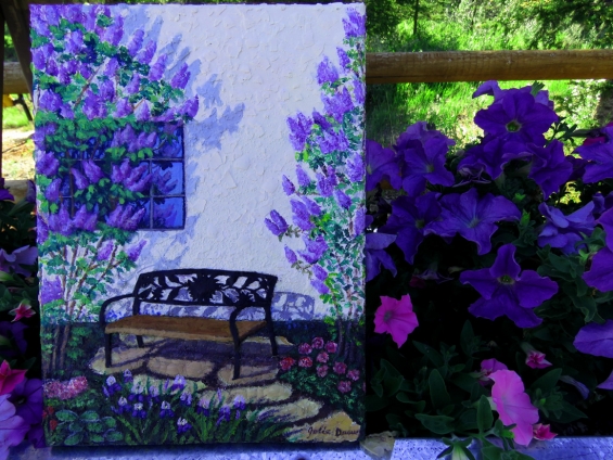Lilac Garden, mixed media, 12 x 9 in