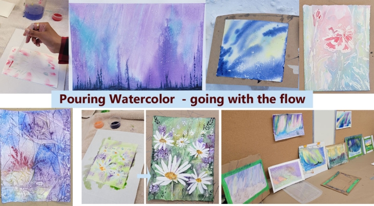 Watercolor week - Tuesday- Watercolor Pouring with Julie Drew
